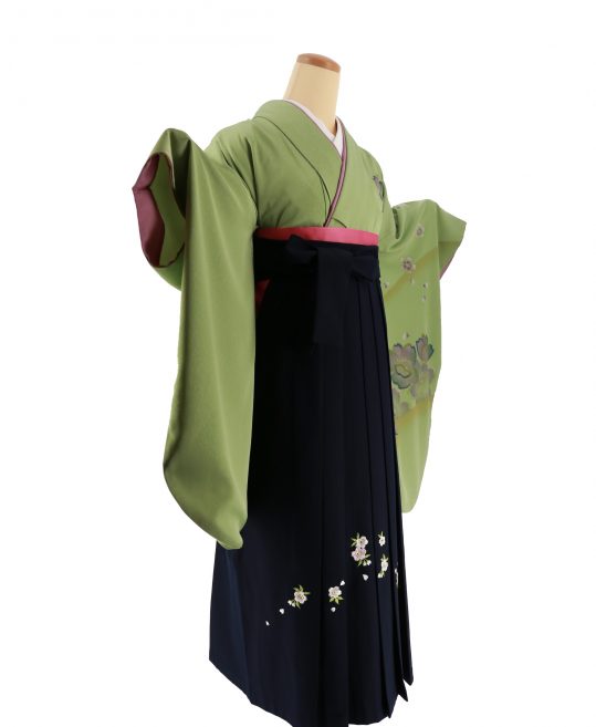 卒業式袴レンタルNo.461[シンプル]黄緑・グレー青桜